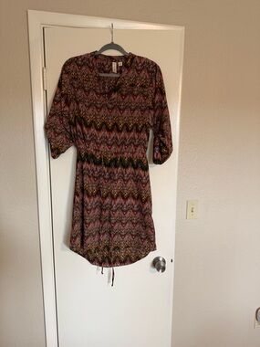 Tacera Pink and Black Chevron Tie-Waist Mini Dress